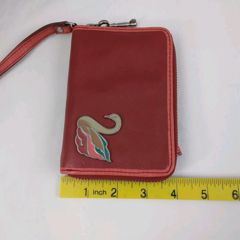 Fossil Red Leather Coin Purse Wallet Swan Detail Cow Hide Leather - Picture 12 of 12
